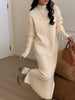 Women's Long Sweater Dress, Mock Neck Loose Fit Thick Knit Dress for Fall Winter Layering