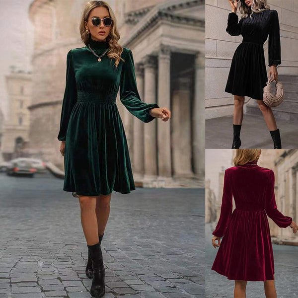 Women's Velvet Dress, Long Sleeve Dress for Fall Winter Styling