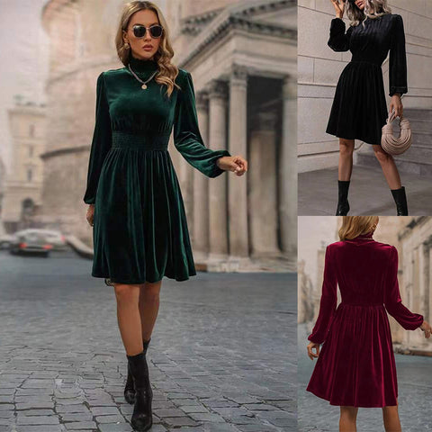 Women's Velvet Dress, Long Sleeve Dress for Fall Winter Styling