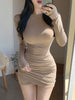 Women's Round Neck Long Sleeve Bodycon Dress, Slim Fit Pullover Layering Dress for Fall Winter