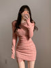 Women's Round Neck Long Sleeve Bodycon Dress, Slim Fit Pullover Layering Dress for Fall Winter