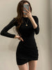 Women's Round Neck Long Sleeve Bodycon Dress, Slim Fit Pullover Layering Dress for Fall Winter