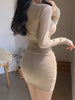 Women's Round Neck Long Sleeve Bodycon Dress, Slim Fit Pullover Layering Dress for Fall Winter