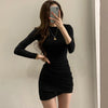 Women's Round Neck Long Sleeve Bodycon Dress, Slim Fit Pullover Layering Dress for Fall Winter