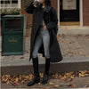 Women's Black Quilted Coat, Double Breasted Lapel Collar Belted Padded Outerwear for Winter