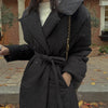 Women's Black Quilted Coat, Double Breasted Lapel Collar Belted Padded Outerwear for Winter