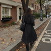 Women's Black Quilted Coat, Double Breasted Lapel Collar Belted Padded Outerwear for Winter