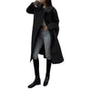 Women's Black Quilted Coat, Double Breasted Lapel Collar Belted Padded Outerwear for Winter