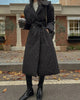 Women's Black Quilted Coat, Double Breasted Lapel Collar Belted Padded Outerwear for Winter