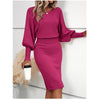Women's Bodycon Sweater Dress, Round Neck Long Sleeve Solid Color Knit Dress with Defined Waist