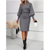 Women's Bodycon Sweater Dress, Round Neck Long Sleeve Solid Color Knit Dress with Defined Waist