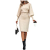 Women's Bodycon Sweater Dress, Round Neck Long Sleeve Solid Color Knit Dress with Defined Waist