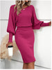 Women's Bodycon Sweater Dress, Round Neck Long Sleeve Solid Color Knit Dress with Defined Waist