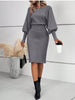 Women's Bodycon Sweater Dress, Round Neck Long Sleeve Solid Color Knit Dress with Defined Waist