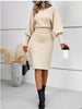 Women's Bodycon Sweater Dress, Round Neck Long Sleeve Solid Color Knit Dress with Defined Waist