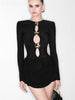 Autumn Winter Women Sexy Night Club Mini Wrap Hollow Out Party Dress Elegant Evening Short Dress Long Sleeve