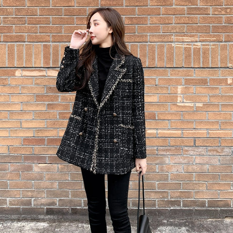 Women's Plaid Tweed Blazer, Lapel Collar Suit Jacket for Fall Winter Styling