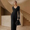 Women's Ribbed Knit Long Dress, V Neck Defined Waist Thick Knit Dress for Fall Winter