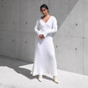 Women's Ribbed Knit Long Dress, V Neck Defined Waist Thick Knit Dress for Fall Winter