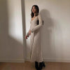 Women's Ribbed Knit Long Dress, V Neck Defined Waist Thick Knit Dress for Fall Winter