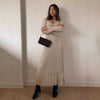 Women's Ribbed Knit Long Dress, V Neck Defined Waist Thick Knit Dress for Fall Winter