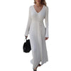 Women's Ribbed Knit Long Dress, V Neck Defined Waist Thick Knit Dress for Fall Winter