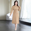 Women's Plus Size V Neck Dress, Long Sleeve Defined Waist Dress for Fall Winter