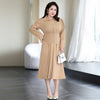 Women's Plus Size V Neck Dress, Long Sleeve Defined Waist Dress for Fall Winter