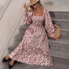 Women's Floral Dress, Long Sleeve Open Back Flowy Dress for Spring Styling