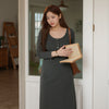 Women's Plus Size Knit Long Dress, Round Neck Long Sleeve Full Skirt Button Detail Dress for Fall Winter