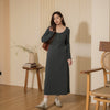 Women's Plus Size Knit Long Dress, Round Neck Long Sleeve Full Skirt Button Detail Dress for Fall Winter