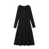 Women's Plus Size Knit Long Dress, Round Neck Long Sleeve Full Skirt Button Detail Dress for Fall Winter