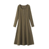 Women's Plus Size Knit Long Dress, Round Neck Long Sleeve Full Skirt Button Detail Dress for Fall Winter