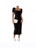 Women's Ribbed Knit Bodycon Dress, Square Neck Short Sleeve Side Slit Dress