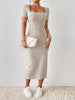 Women's Ribbed Knit Bodycon Dress, Square Neck Short Sleeve Side Slit Dress