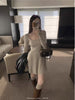 Women's Square Neck Knit Dress, Long Sleeve Fitted Bodice Pleated A-Line Dress for Fall Layering