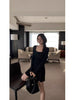 Women's Square Neck Knit Dress, Long Sleeve Fitted Bodice Pleated A-Line Dress for Fall Layering
