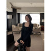 Women's Square Neck Knit Dress, Long Sleeve Fitted Bodice Pleated A-Line Dress for Fall Layering