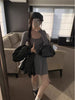 Women's Square Neck Knit Dress, Long Sleeve Fitted Bodice Pleated A-Line Dress for Fall Layering