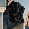 Women's Loose Fit Plaid Coat, Contrast Panel Lapel Collar Outerwear for Fall Winter