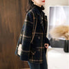 Women's Loose Fit Plaid Coat, Contrast Panel Lapel Collar Outerwear for Fall Winter