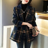 Women's Loose Fit Plaid Coat, Contrast Panel Lapel Collar Outerwear for Fall Winter
