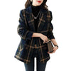Women's Loose Fit Plaid Coat, Contrast Panel Lapel Collar Outerwear for Fall Winter