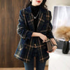 Women's Loose Fit Plaid Coat, Contrast Panel Lapel Collar Outerwear for Fall Winter