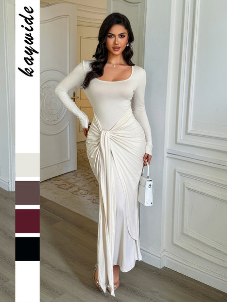 Women's Long Sleeve Bodycon Maxi Dress, Fitted Long Dress for Fall Winter and Vacation Styling