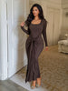 Women's Long Sleeve Bodycon Maxi Dress, Fitted Long Dress for Fall Winter and Vacation Styling