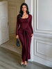 Women's Long Sleeve Bodycon Maxi Dress, Fitted Long Dress for Fall Winter and Vacation Styling