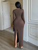Women's Long Sleeve Bodycon Maxi Dress, Fitted Long Dress for Fall Winter and Vacation Styling