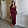 Women's Long Sleeve Bodycon Maxi Dress, Fitted Long Dress for Fall Winter and Vacation Styling