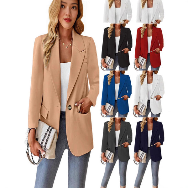 Women's Solid Color Blazer, Lapel Collar Single Button Suit Jacket for Casual and Workwear Styling